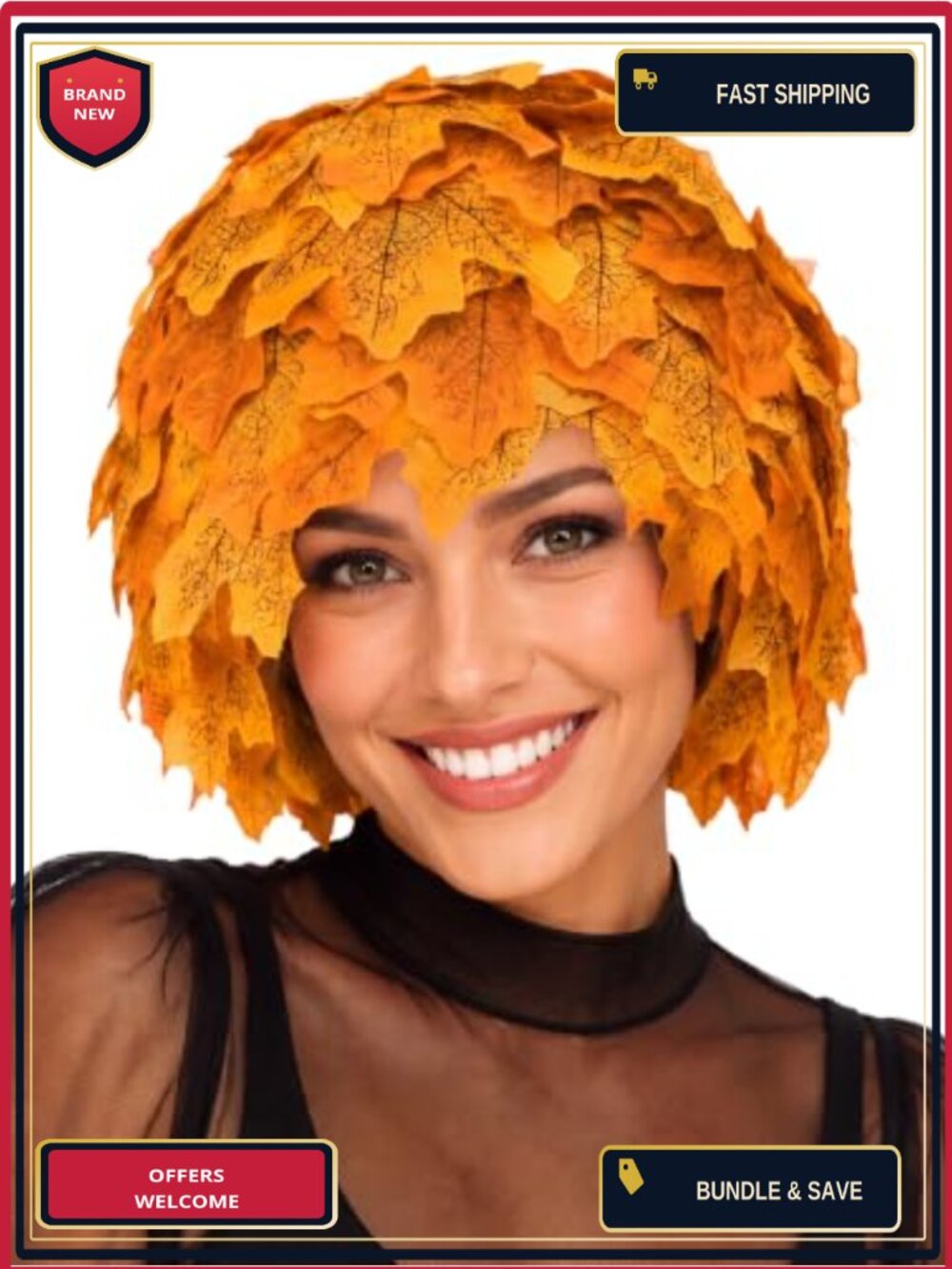 Fall Leaf Wig Cosplay Hat One Size Harvest Thanksgiving Headwear